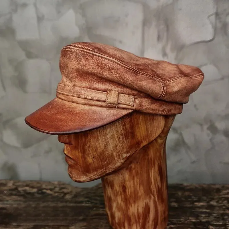 Genuine Leather Sailor Cap Military Motorcycle Fisherman Hat Beret