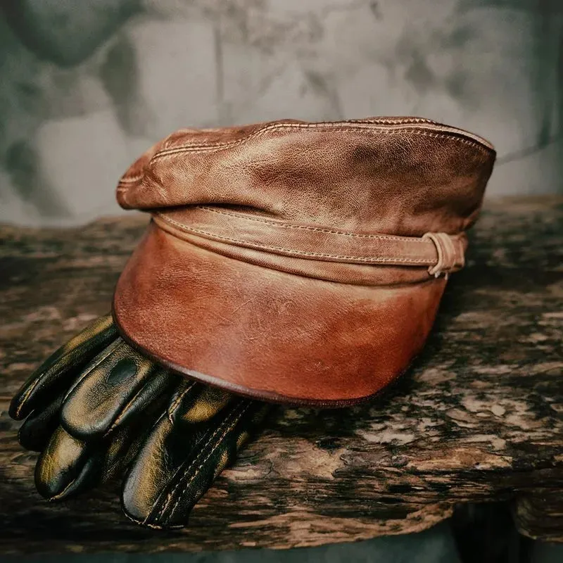 Genuine Leather Sailor Cap Military Motorcycle Fisherman Hat Beret