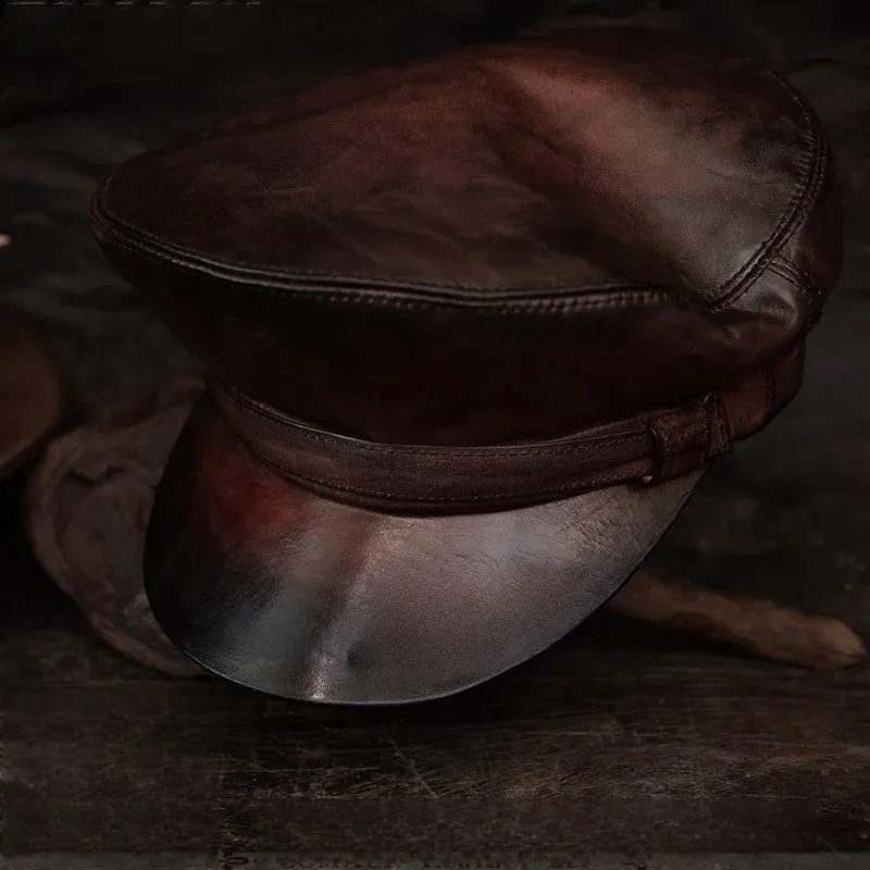 Genuine Leather Sailor Cap Military Motorcycle Fisherman Hat Beret