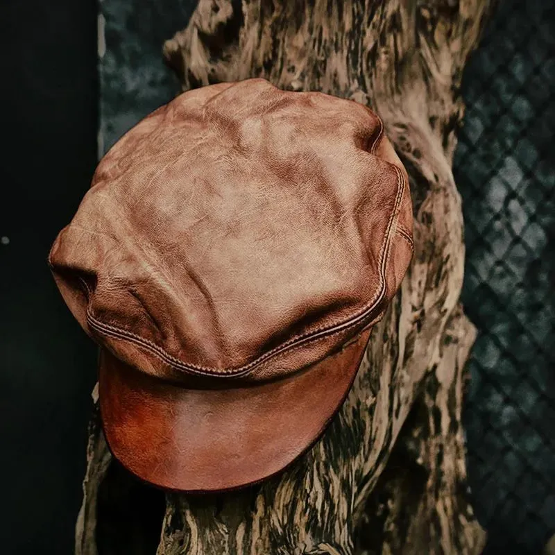 Genuine Leather Sailor Cap Military Motorcycle Fisherman Hat Beret