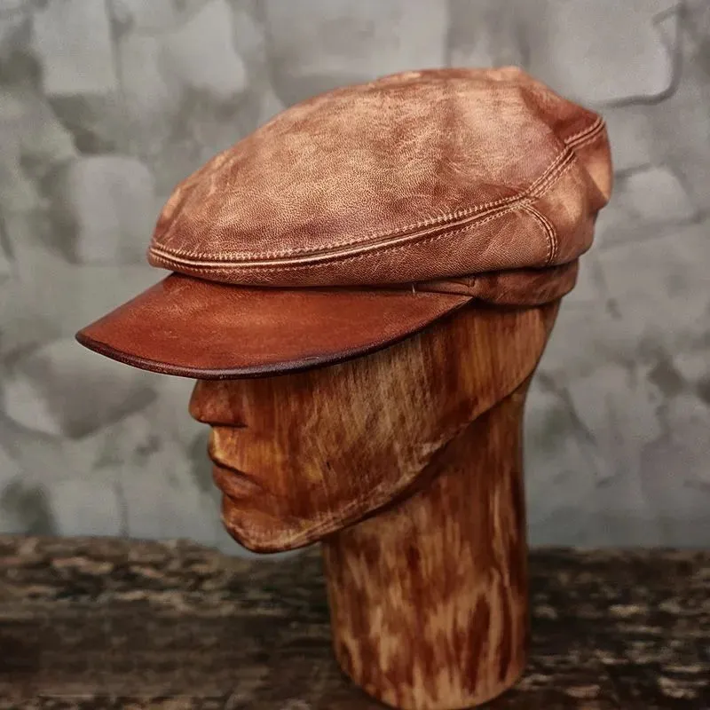 Genuine Leather Sailor Cap Military Motorcycle Fisherman Hat Beret