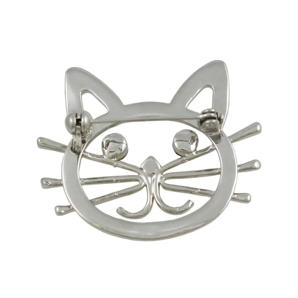 Gold and Silver Cat Head with Black Eyes Brooch Pin - PRC421