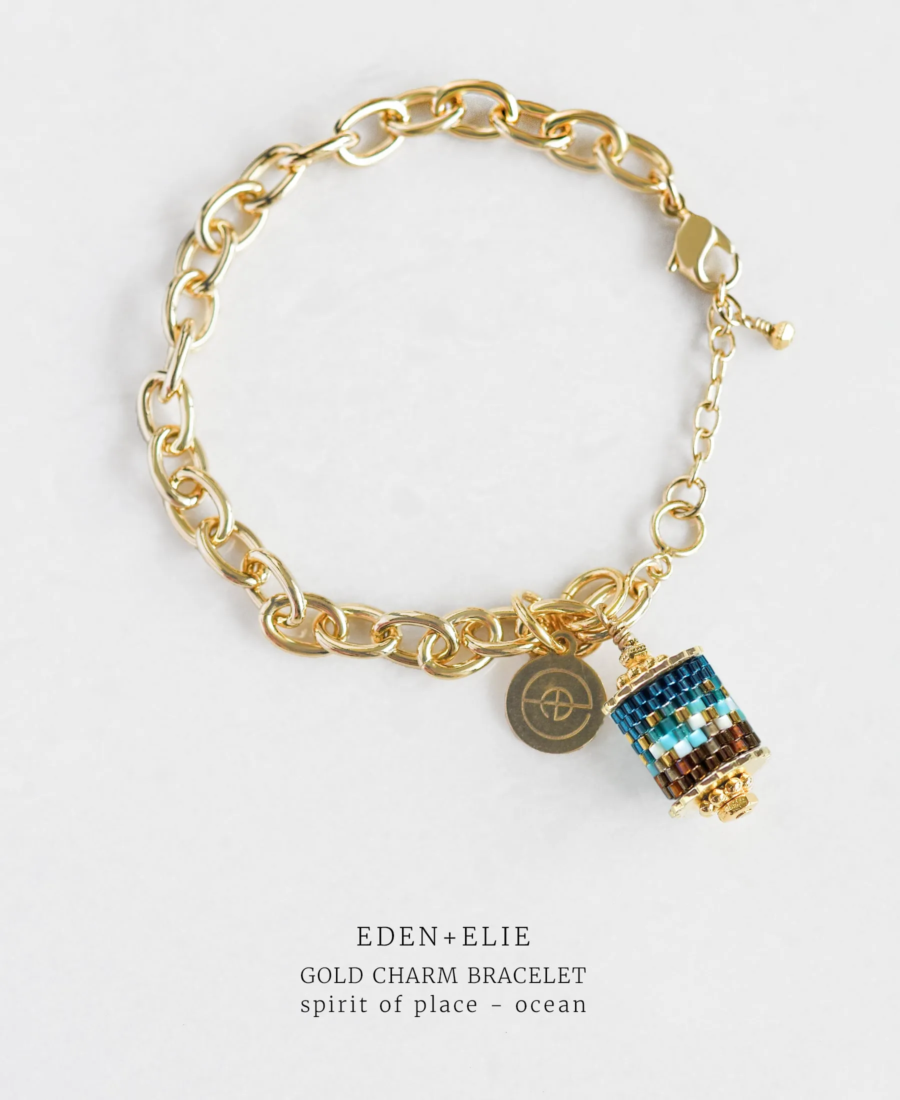 Gold Charm Bracelet   Drop Pendant Necklace Set - Spirit of Place Ocean