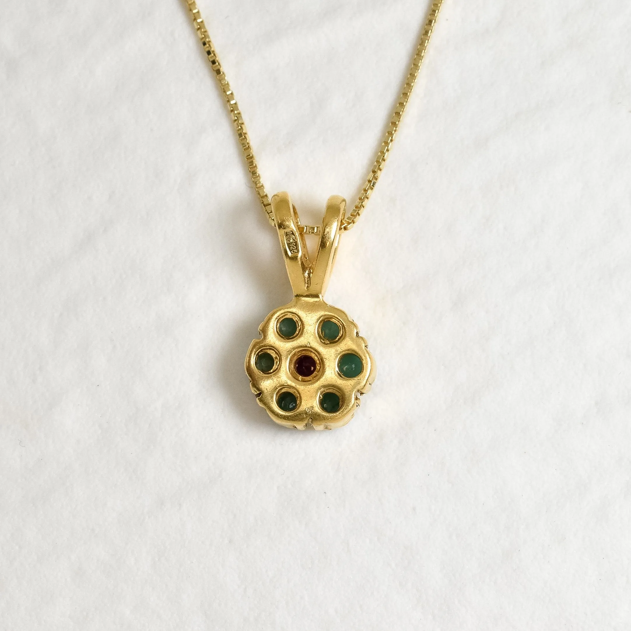 Gold Emerald Flower Pendant - Natural Emerald Necklace, May Birthstone Necklace