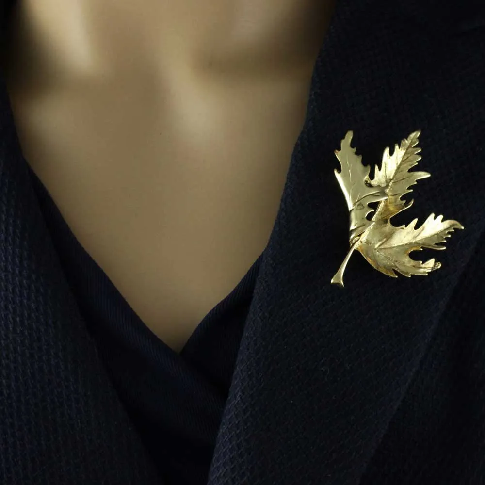 Gold-plated Leaf Blowing in the Wind Brooch Pin - PF106