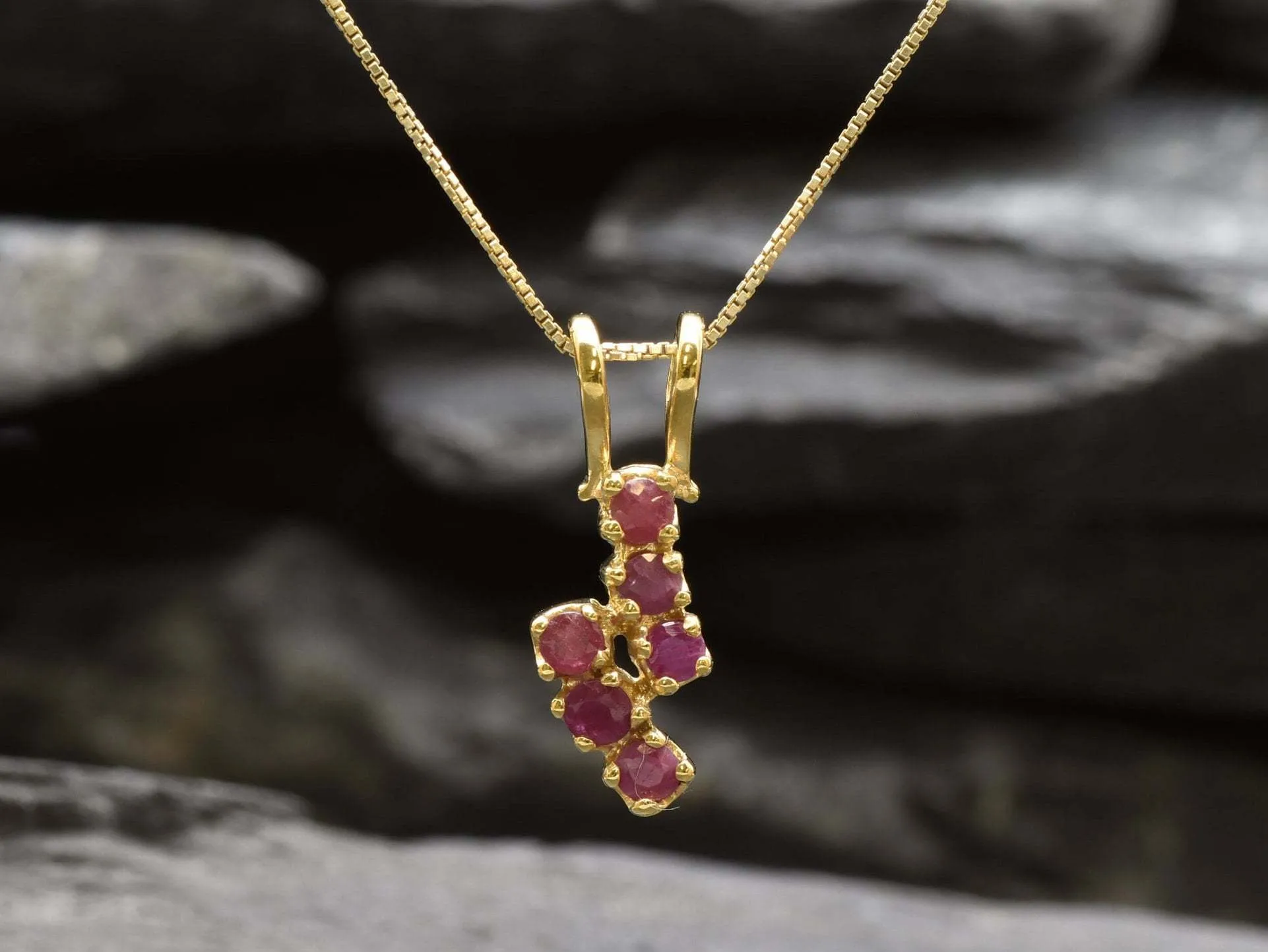 Gold Ruby Pendant - Natural Ruby Necklace, July Birthstone Pendant