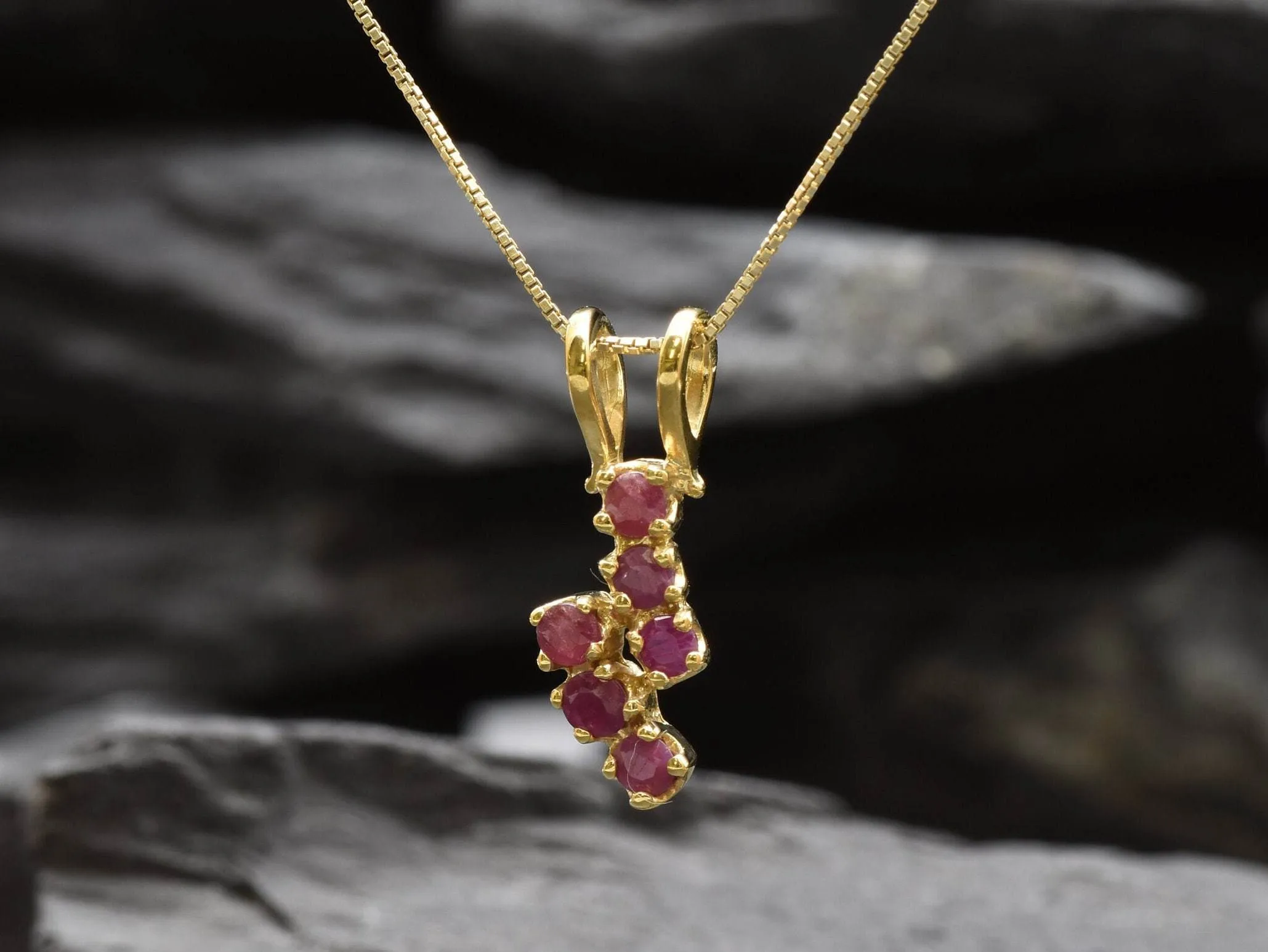 Gold Ruby Pendant - Natural Ruby Necklace, July Birthstone Pendant