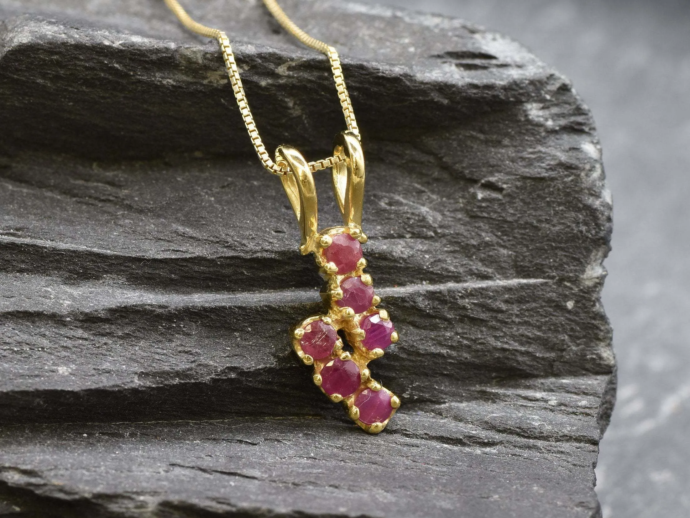 Gold Ruby Pendant - Natural Ruby Necklace, July Birthstone Pendant