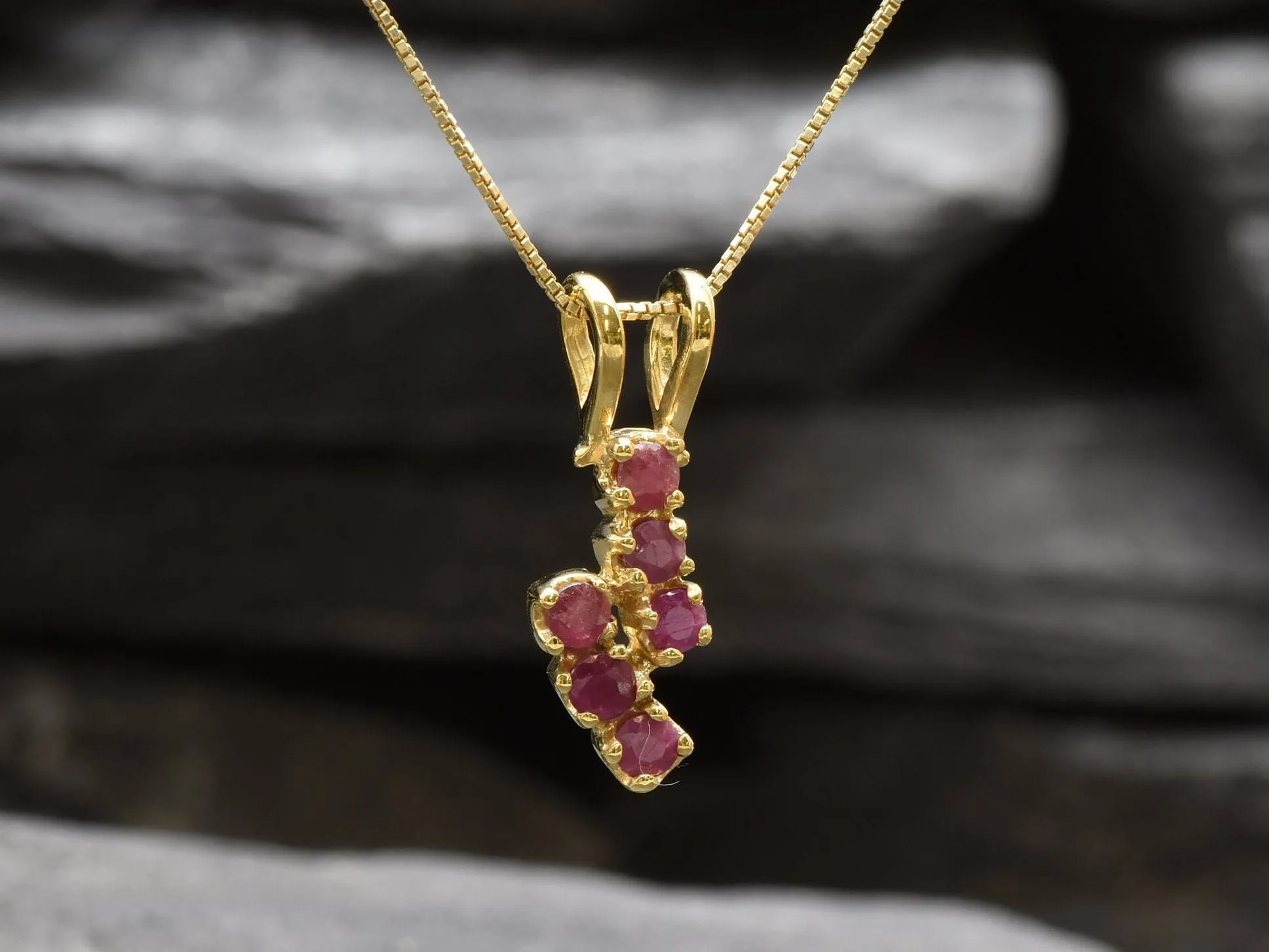 Gold Ruby Pendant - Natural Ruby Necklace, July Birthstone Pendant