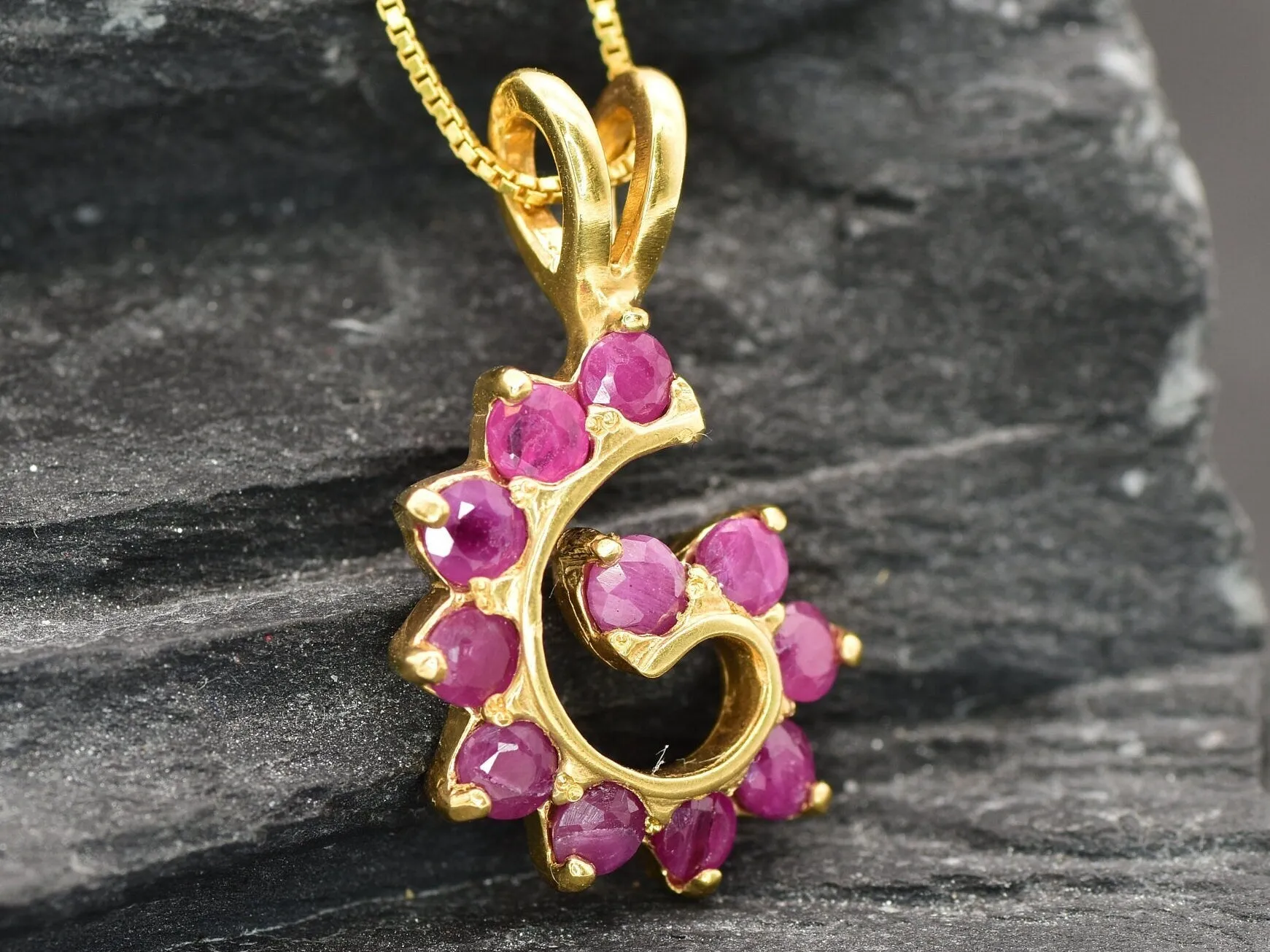 Gold Ruby Pendant - Red Spiral Pendant - July Birthstone Necklace