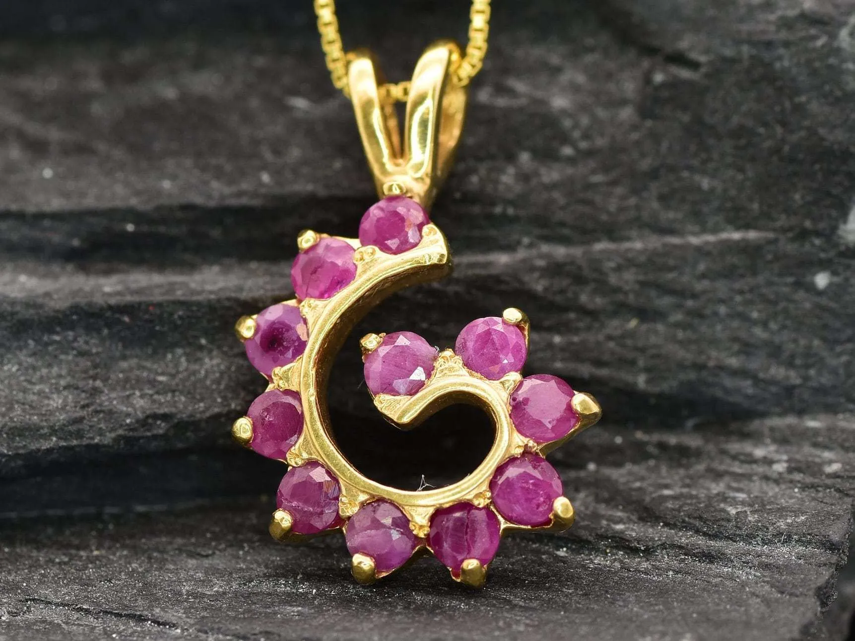 Gold Ruby Pendant - Red Spiral Pendant - July Birthstone Necklace