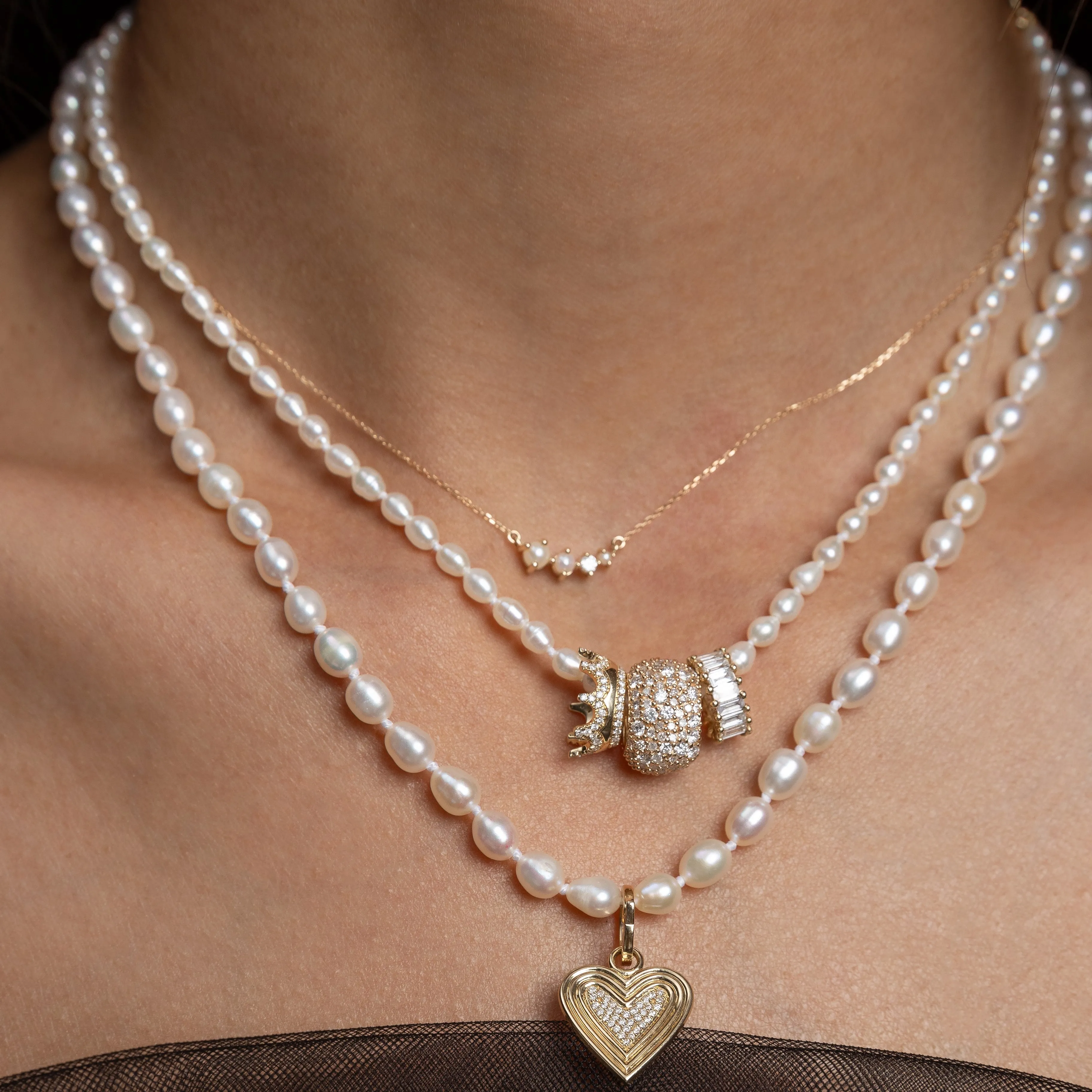 Graduated Pearl   Diamond Curve Necklace