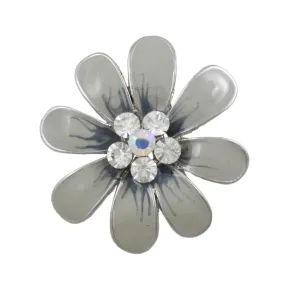 Gray and Blue Enamel Daisy with Crystals Flower Brooch Pin - PRL909