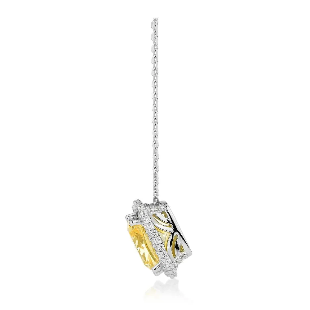 Halo necklace with 4.25 carats* of diamond simulants in sterling silver