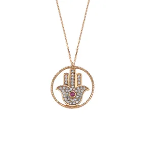 HAMSA RUBY DIAMOND GOLD NECKLACE