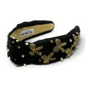 Hand Beaded Gold Bow Knot Headband