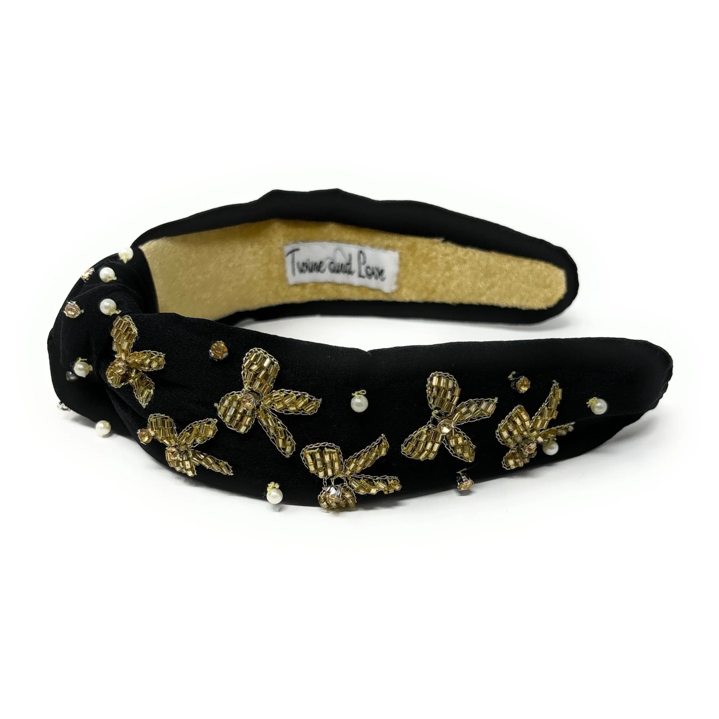 Hand Beaded Gold Bow Knot Headband