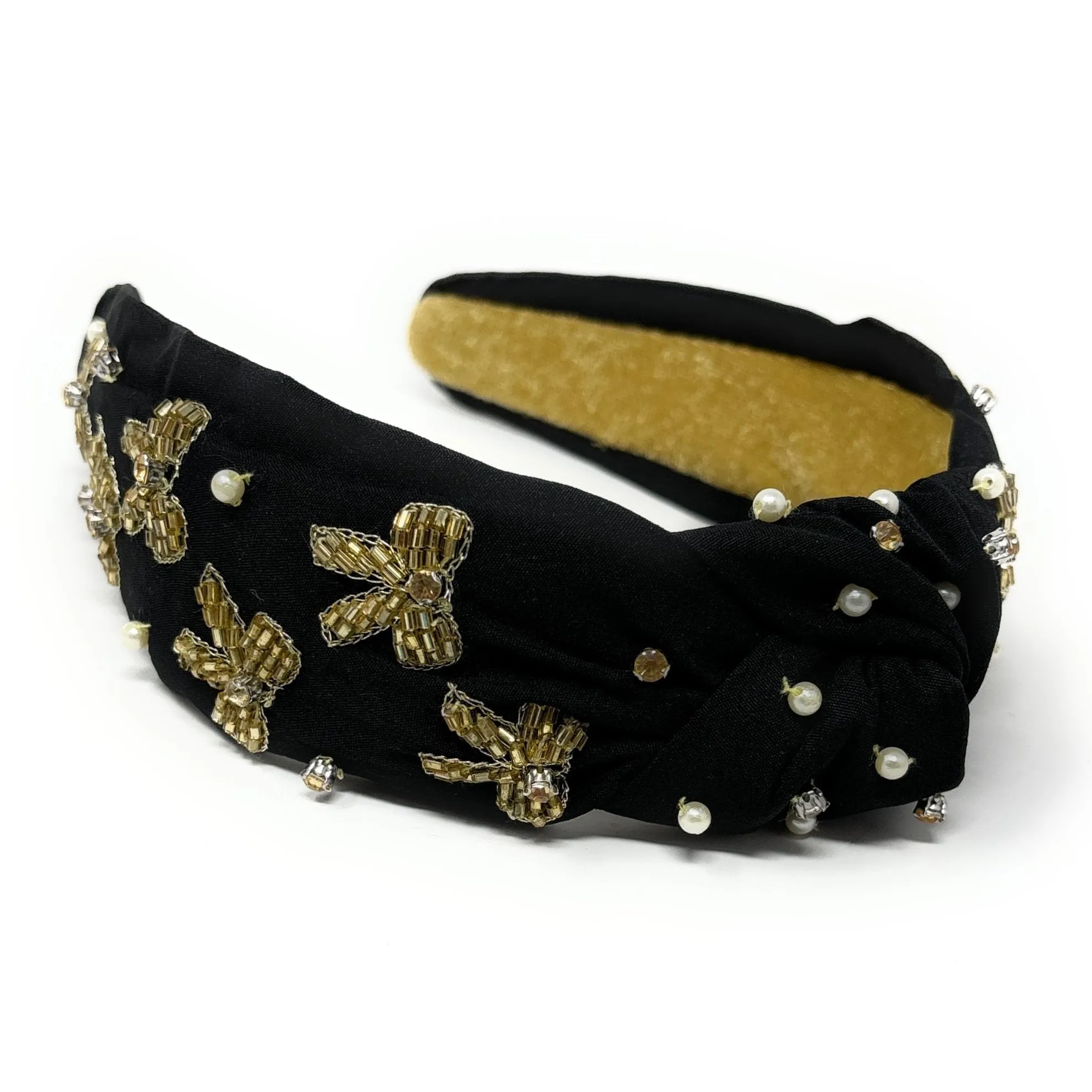 Hand Beaded Gold Bow Knot Headband
