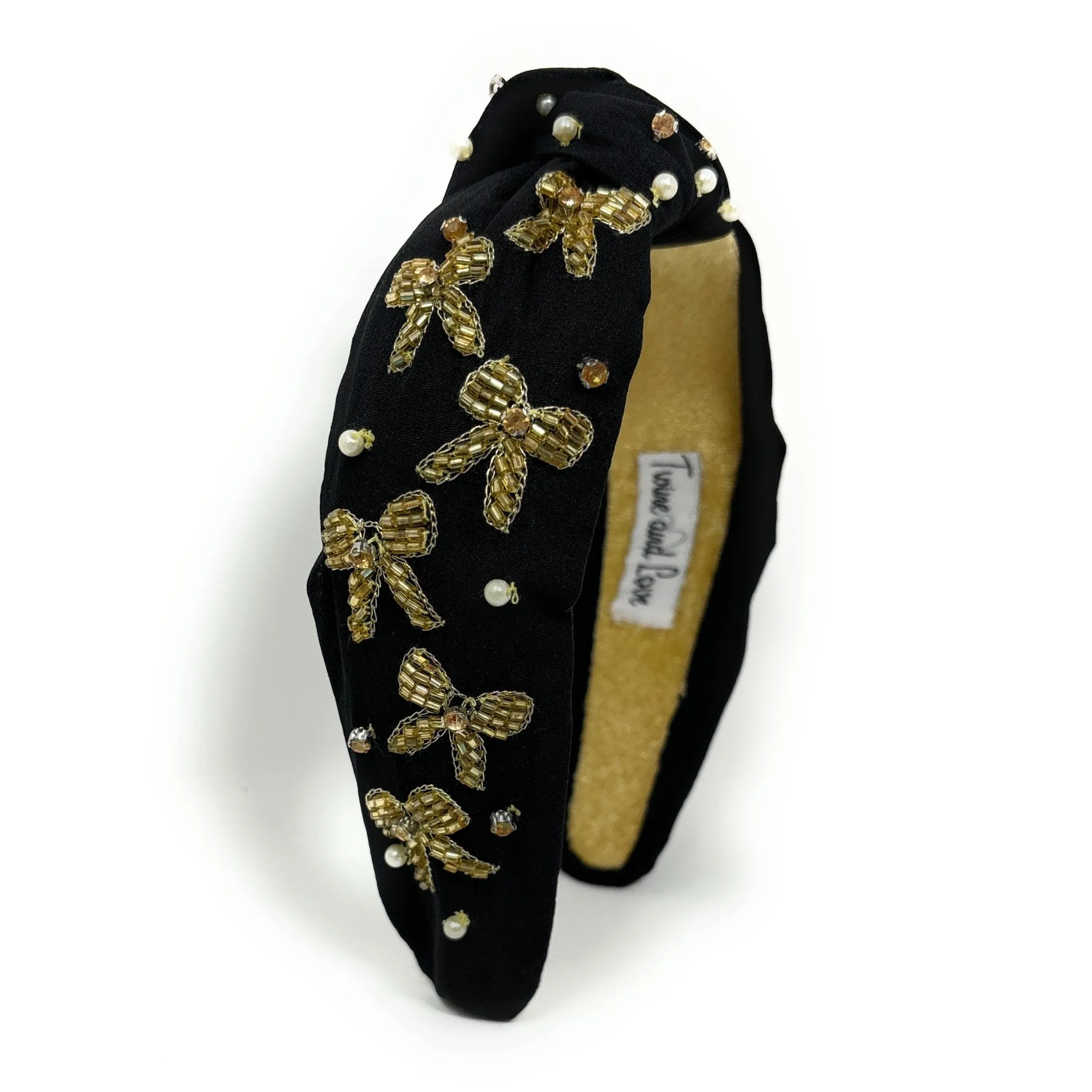 Hand Beaded Gold Bow Knot Headband