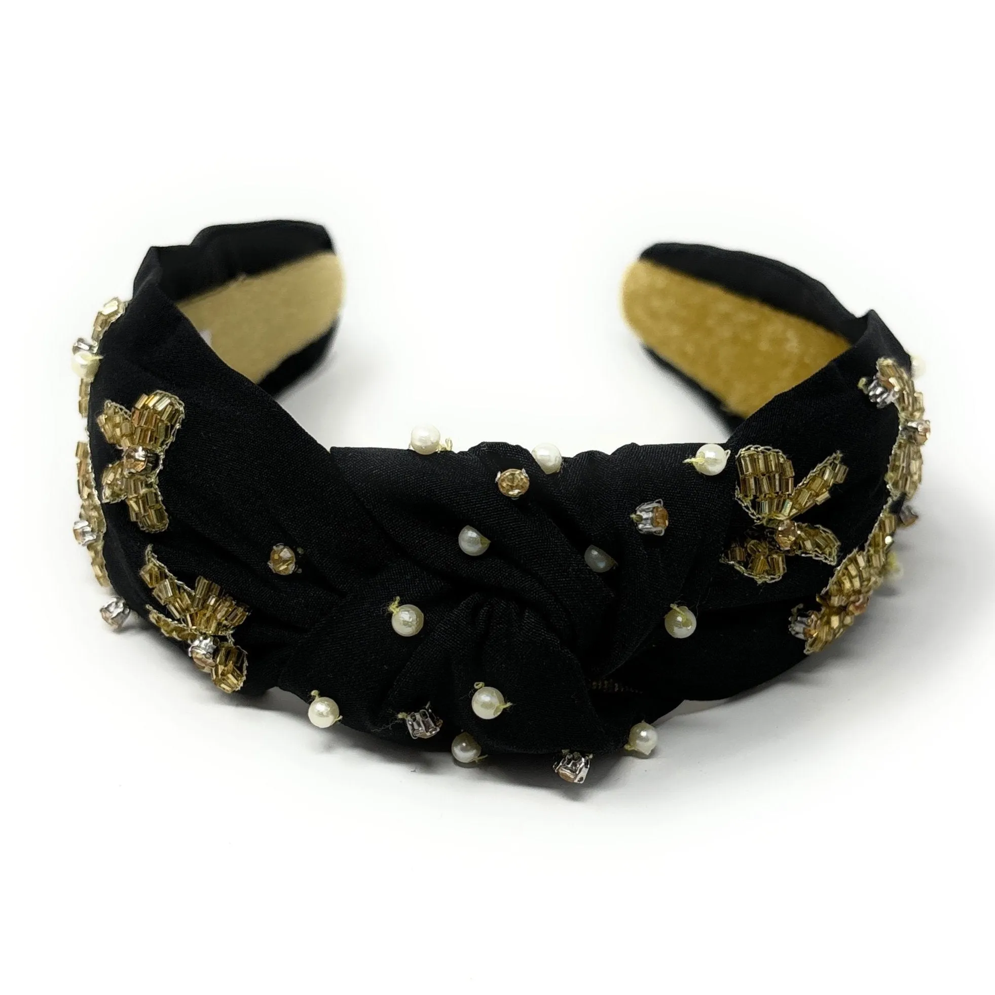 Hand Beaded Gold Bow Knot Headband