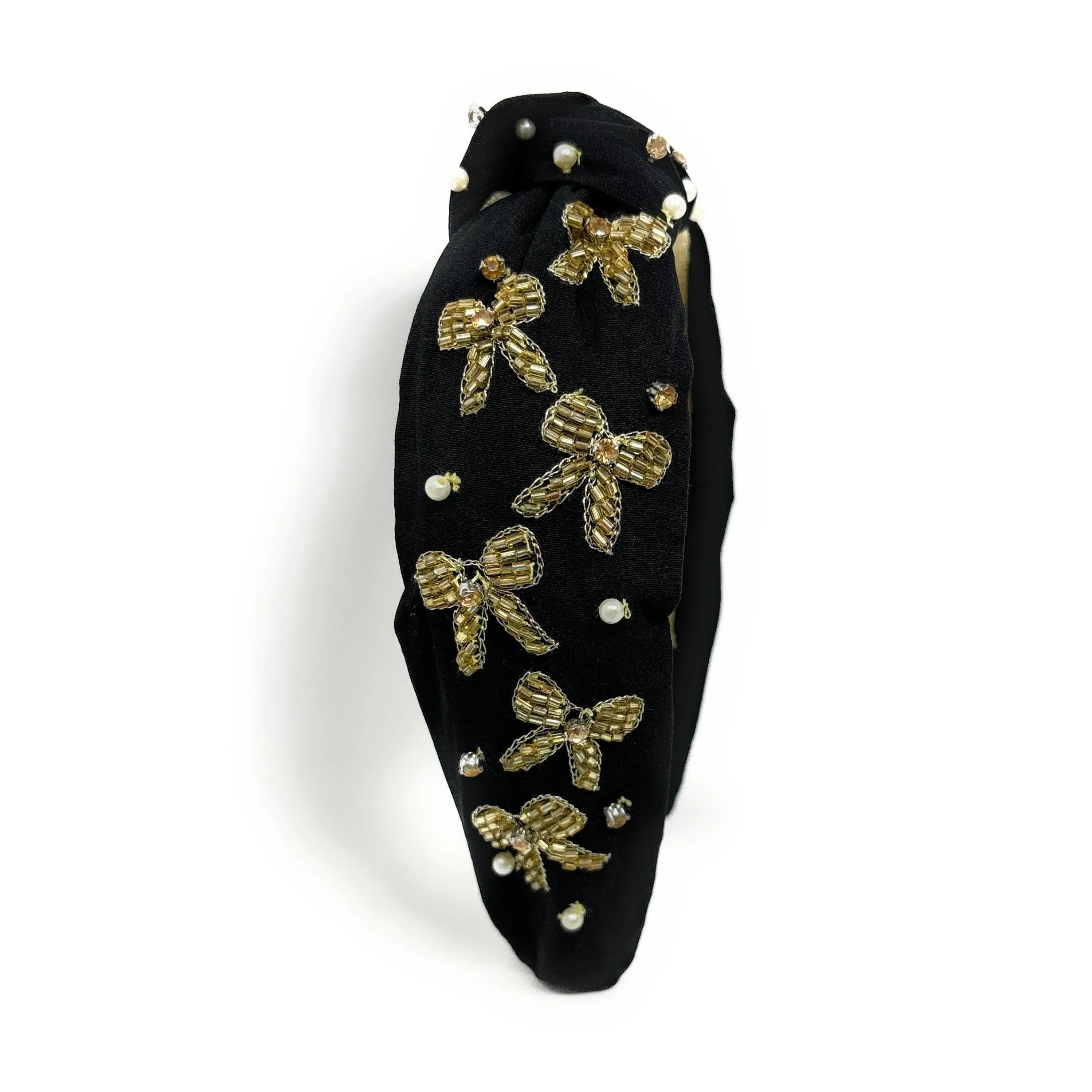 Hand Beaded Gold Bow Knot Headband