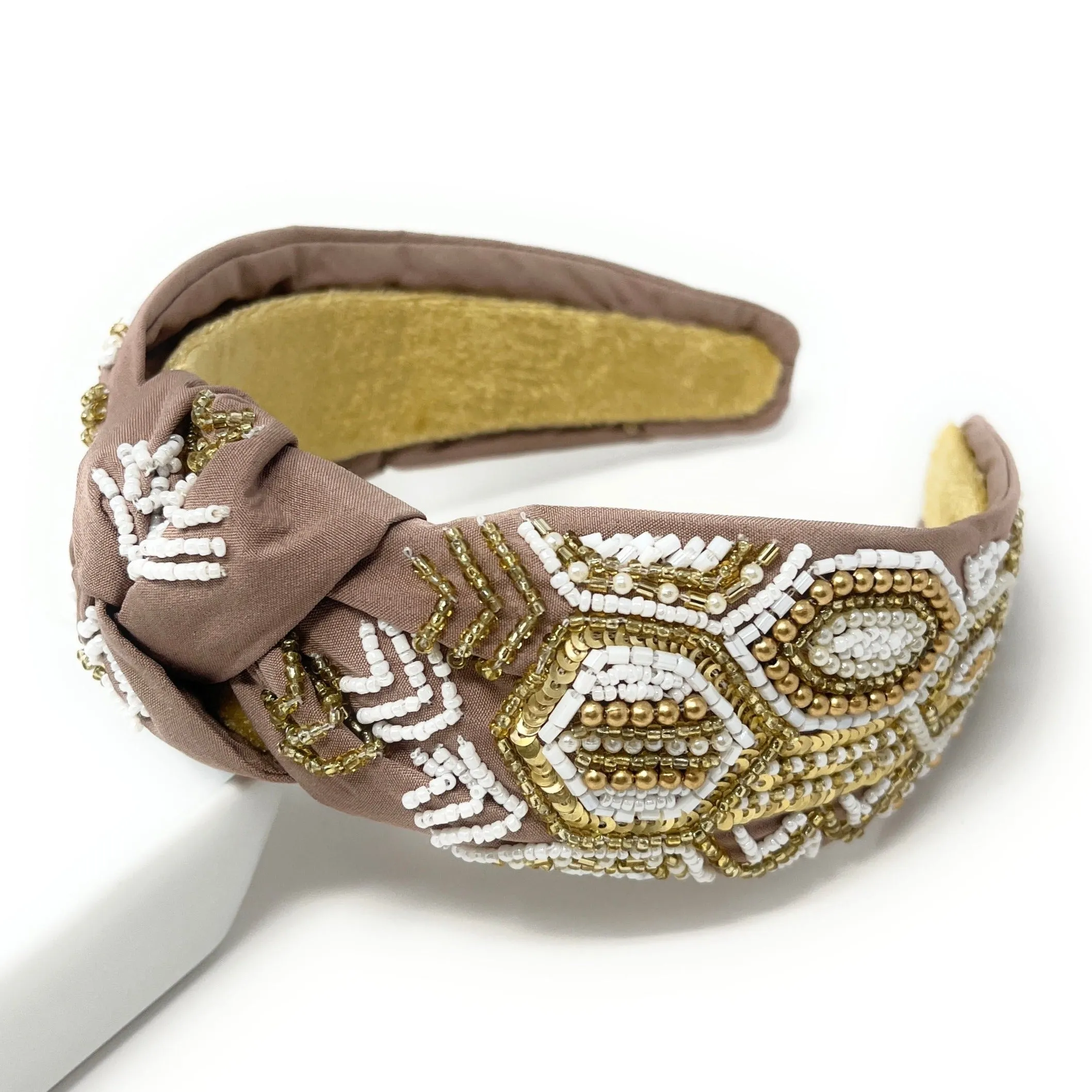 Hand Beaded Neutral Knot Headband
