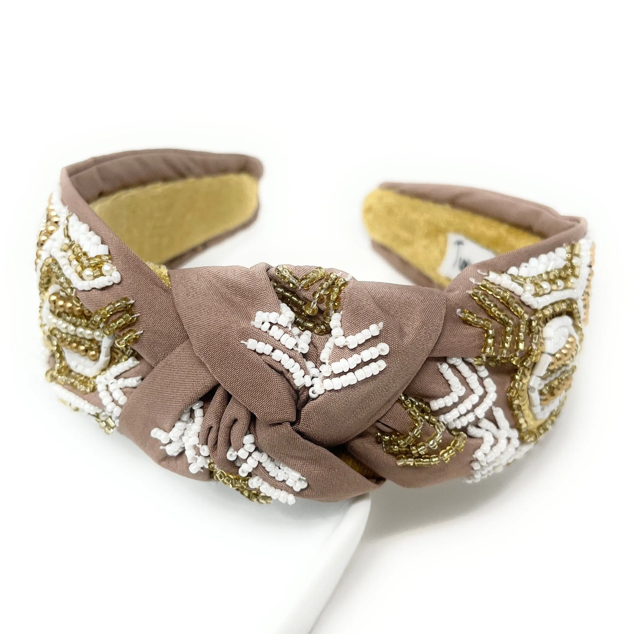 Hand Beaded Neutral Knot Headband