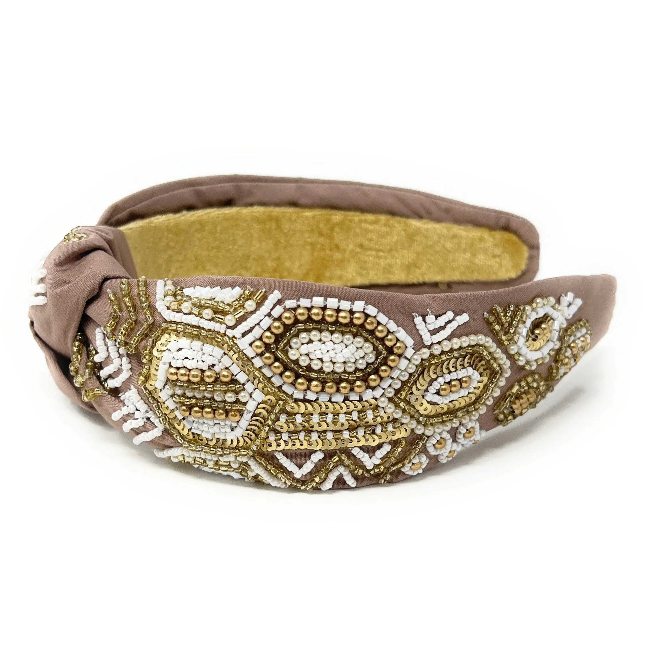 Hand Beaded Neutral Knot Headband