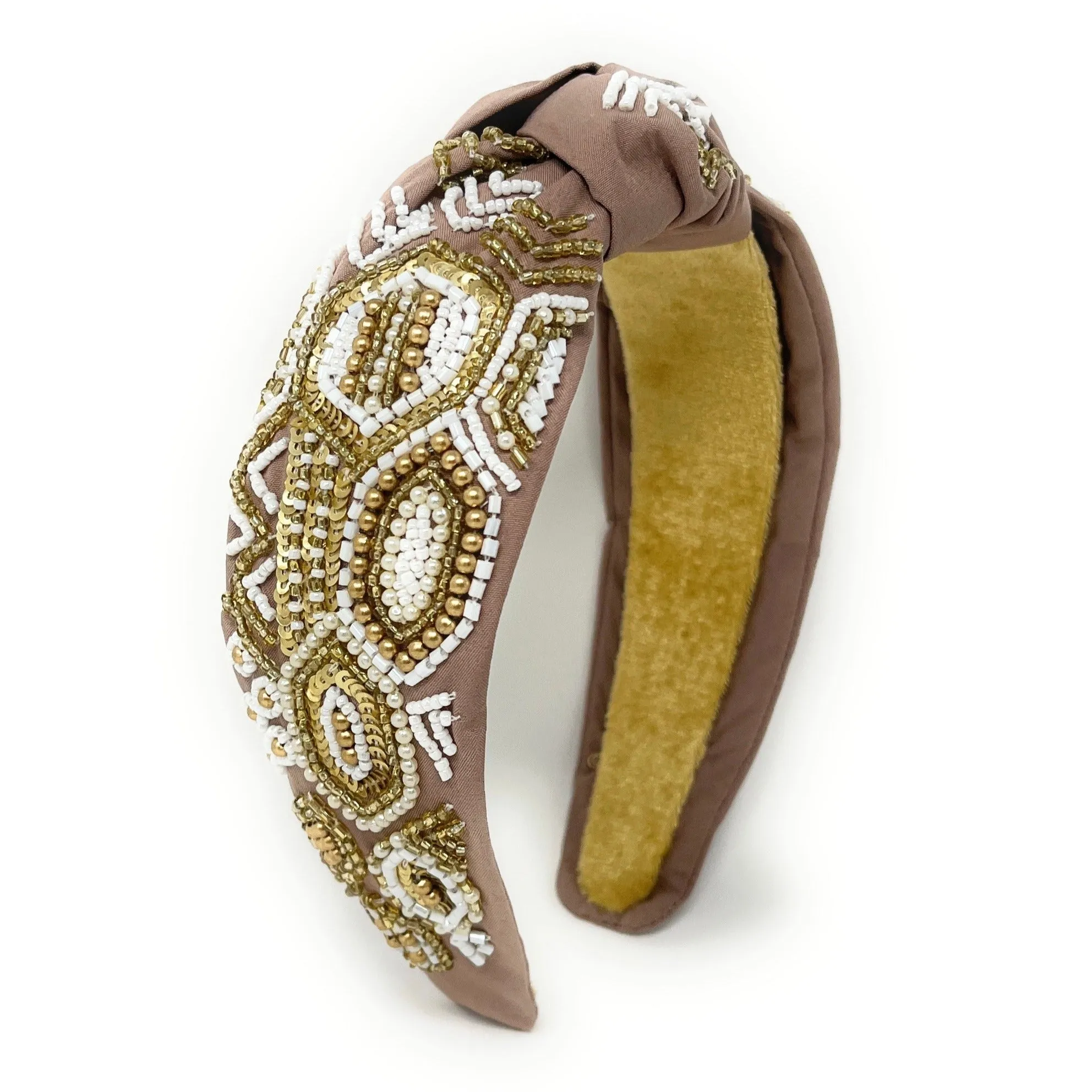 Hand Beaded Neutral Knot Headband