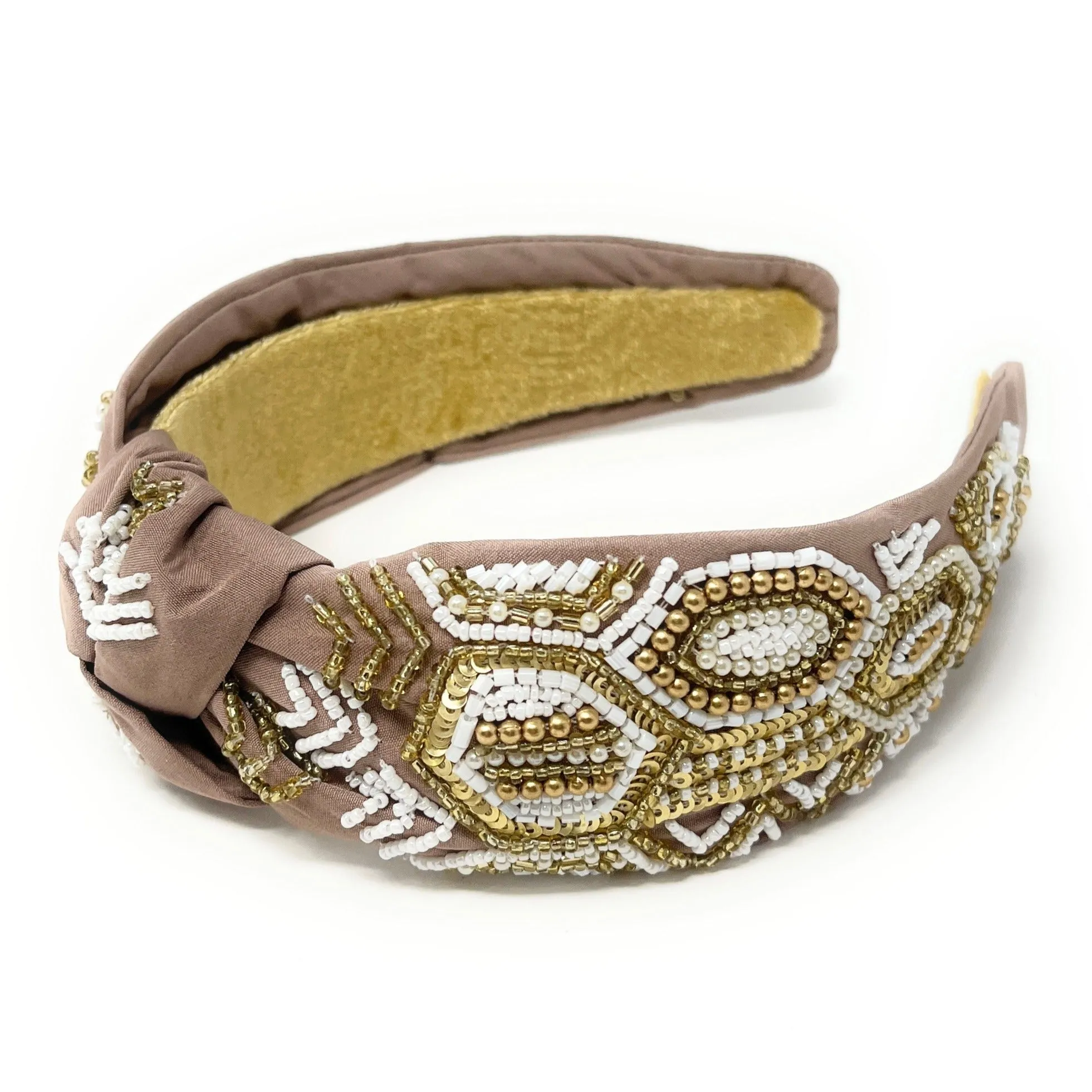 Hand Beaded Neutral Knot Headband
