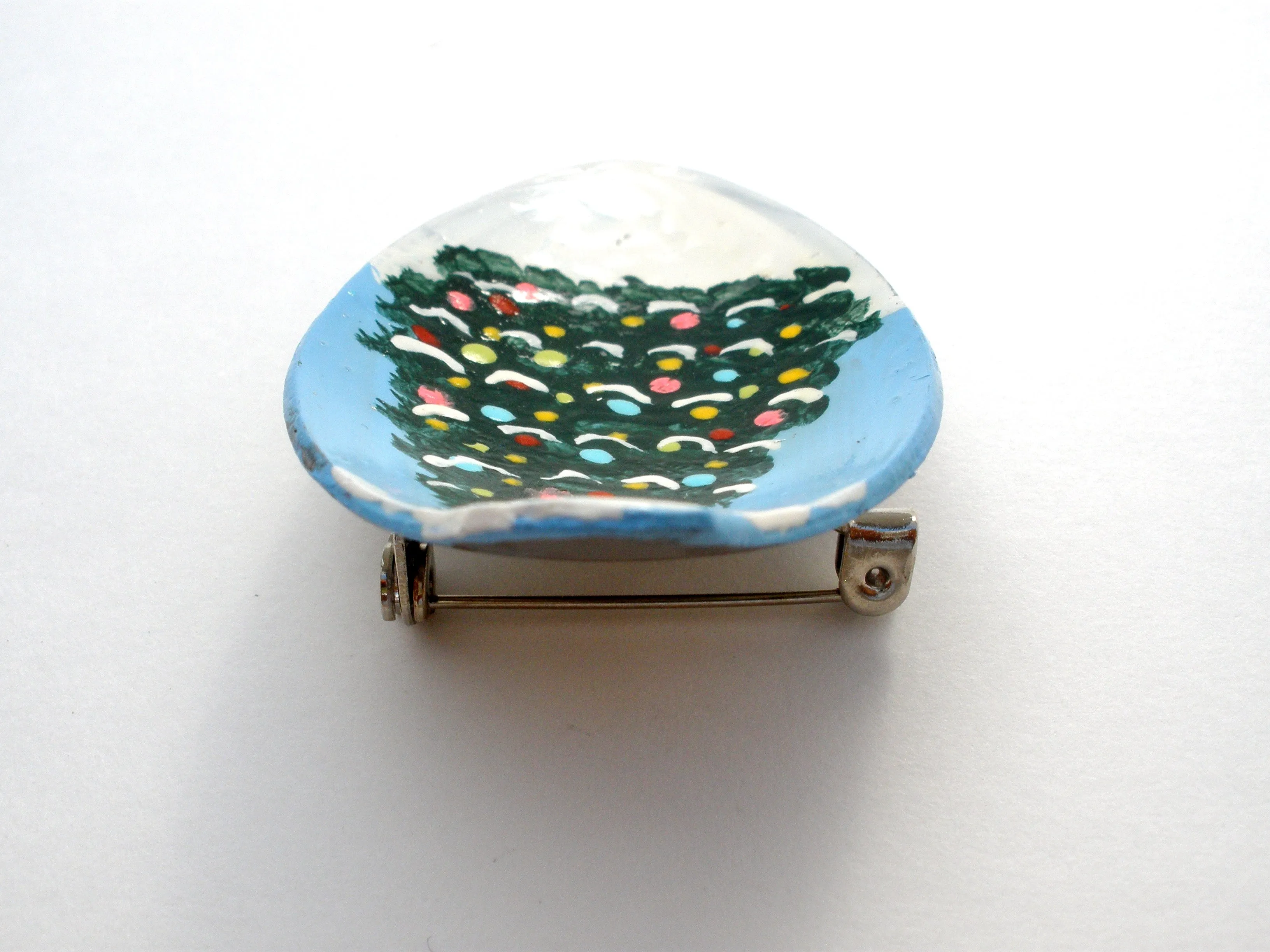 Hand Painted Christmas Tree Spoon Brooch