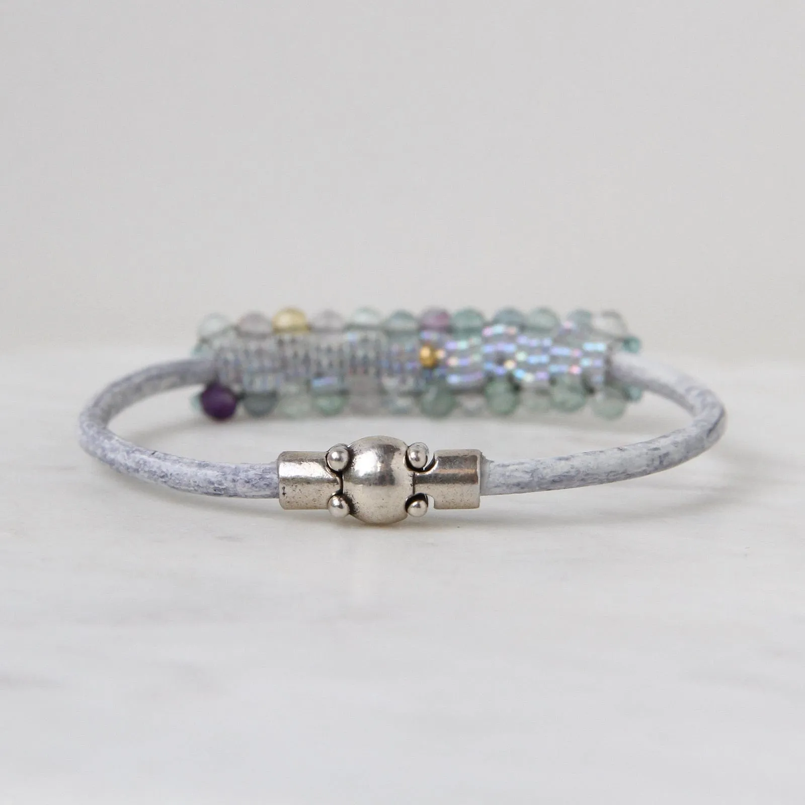 Hand Stitched Faceted Round Fluorite & Aquamarine Bracelet