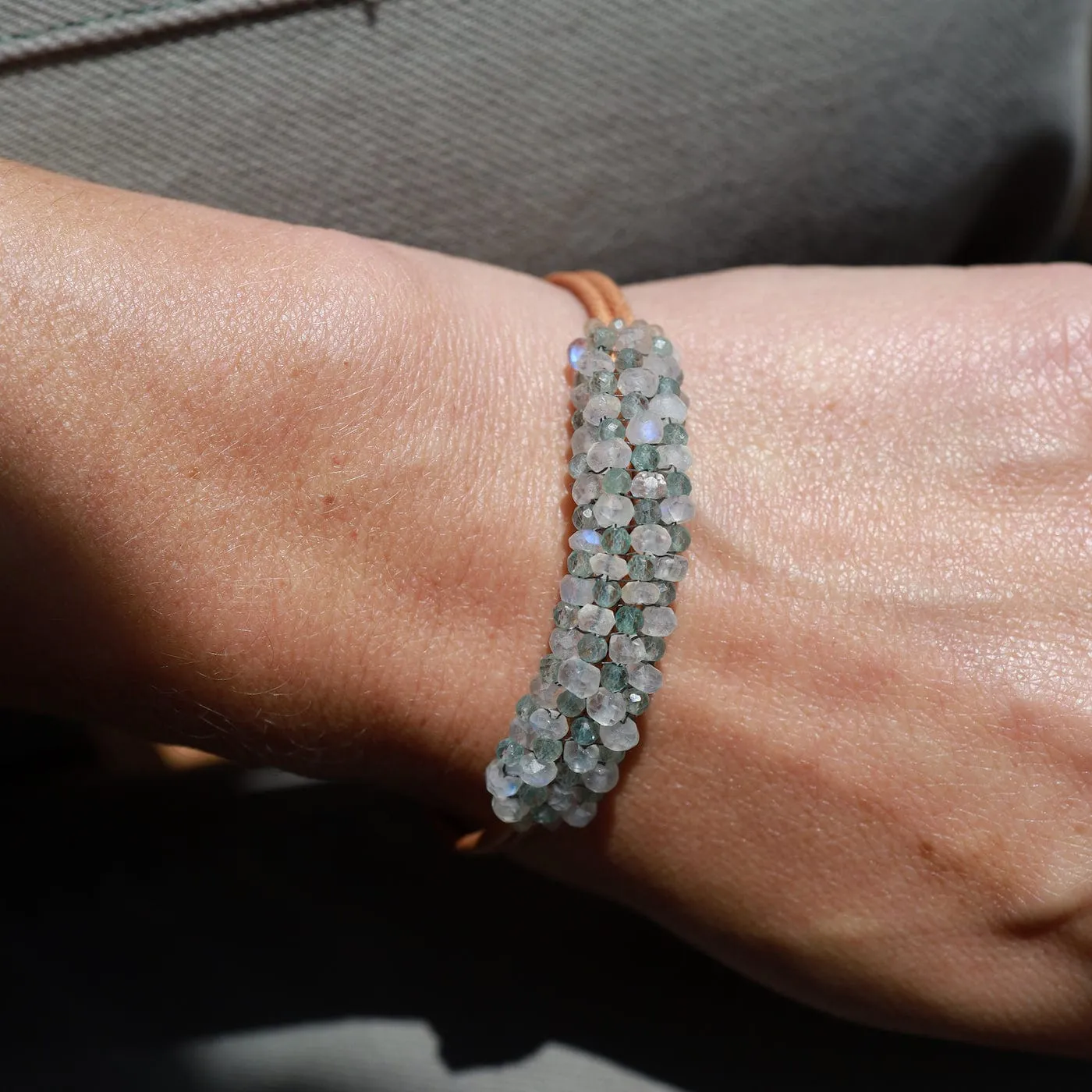 Hand Stitched Moonstone & Aquamarine Mix Bracelet