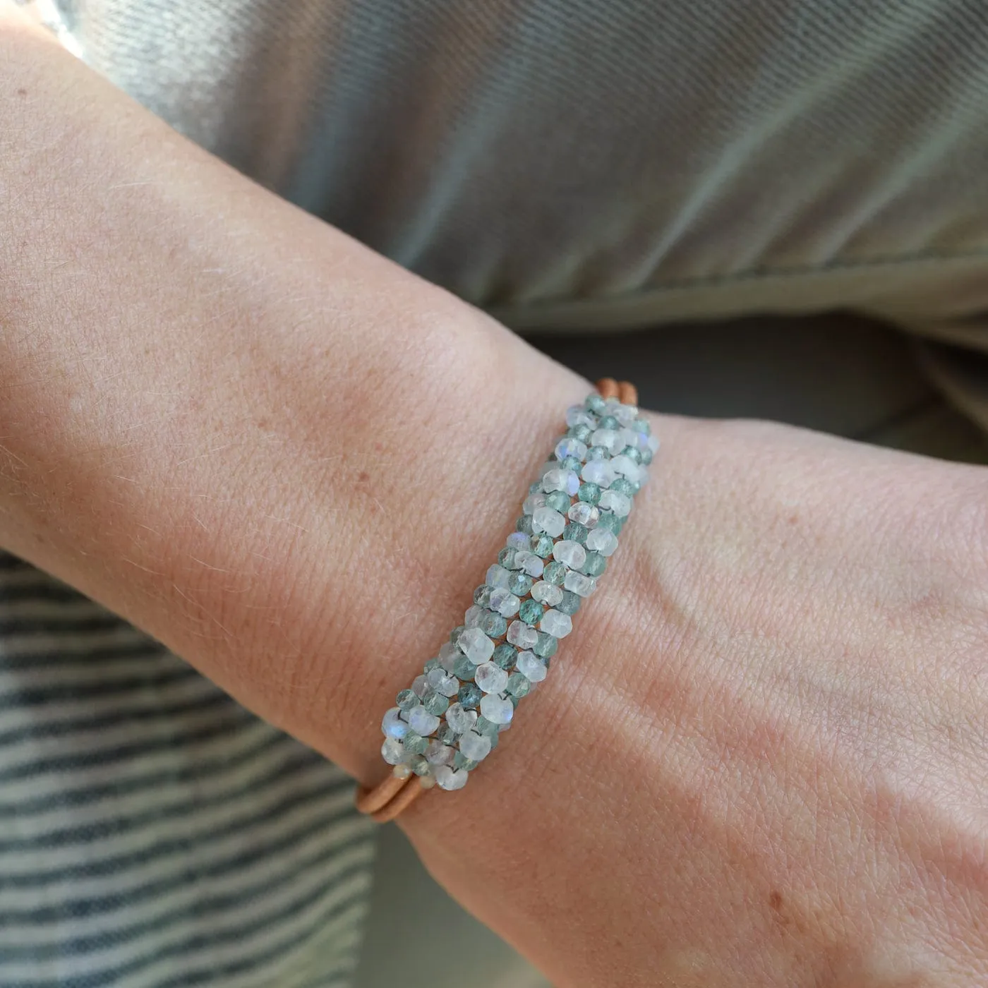 Hand Stitched Moonstone & Aquamarine Mix Bracelet