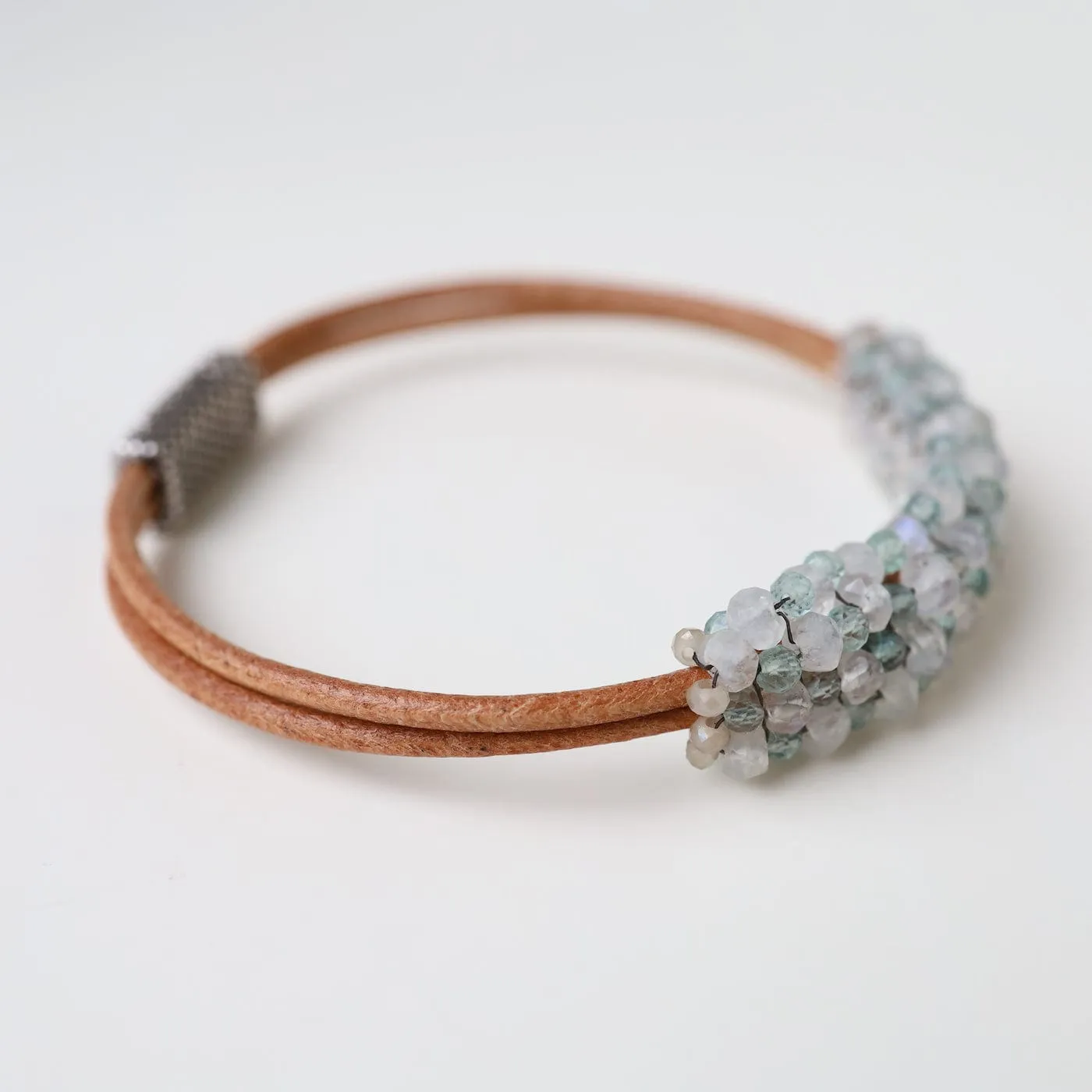 Hand Stitched Moonstone & Aquamarine Mix Bracelet