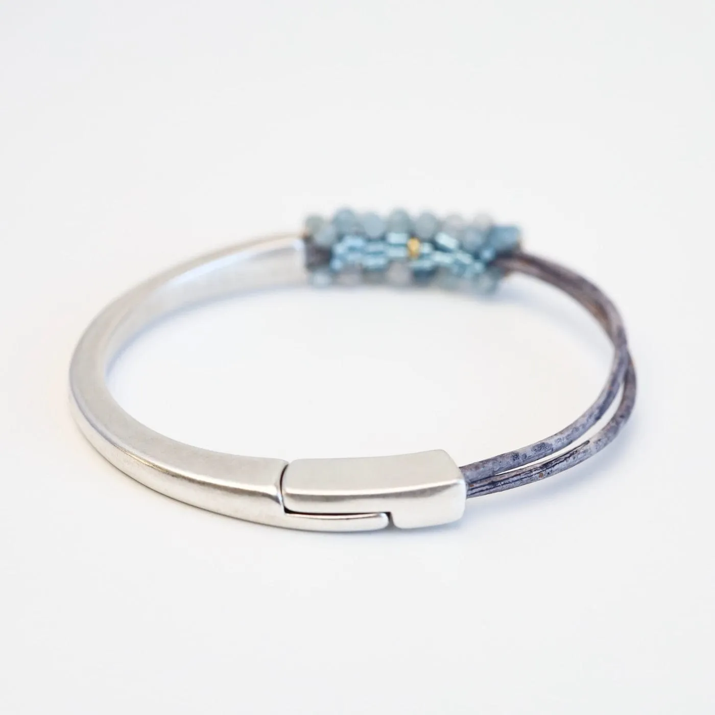 Hand Stitched Shaded Aquamarine 1.2 Cuff Bracelet