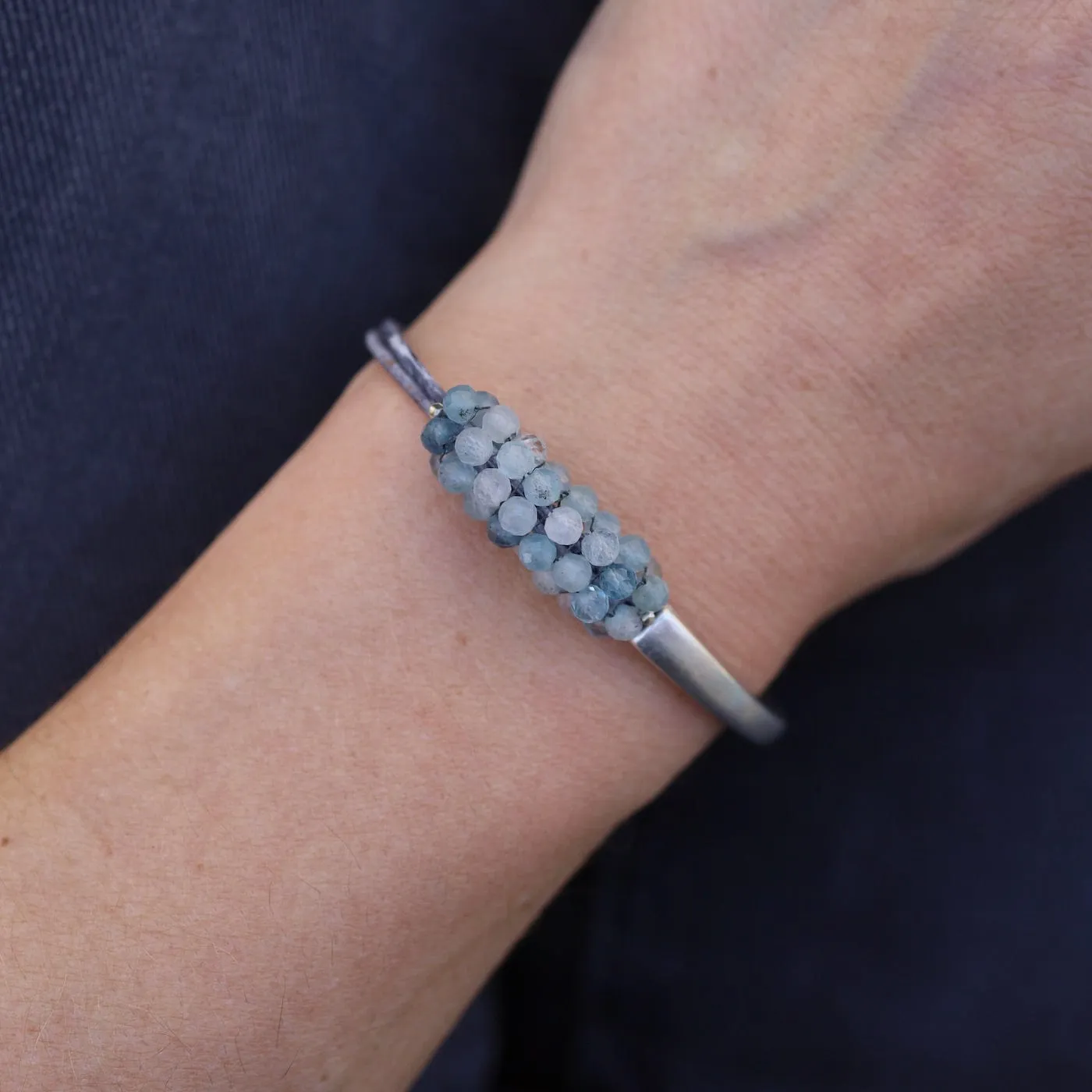 Hand Stitched Shaded Aquamarine 1.2 Cuff Bracelet