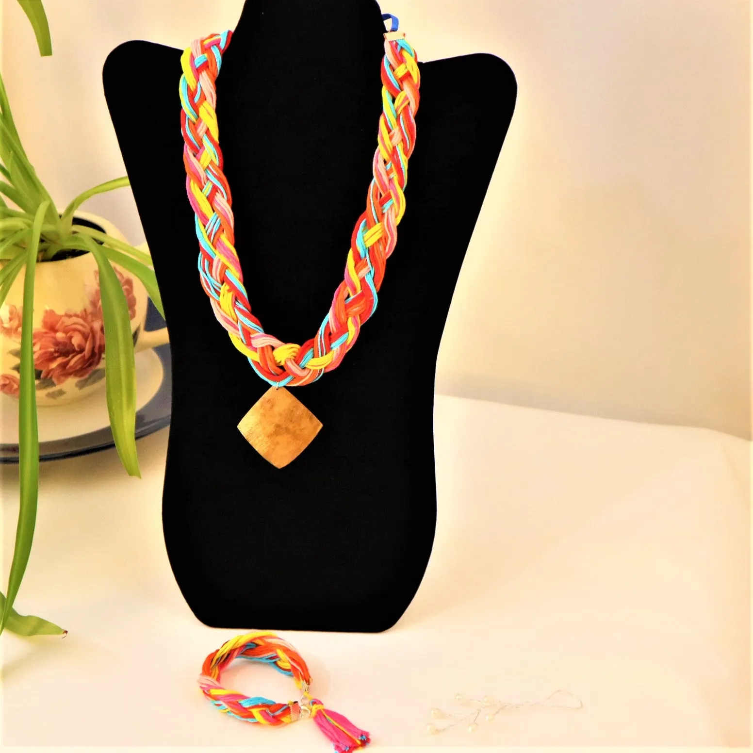 Handmade Multicolored Thread Necklace Set