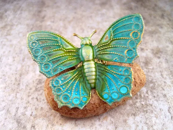 Handmade Verdigris Butterfly Brooch