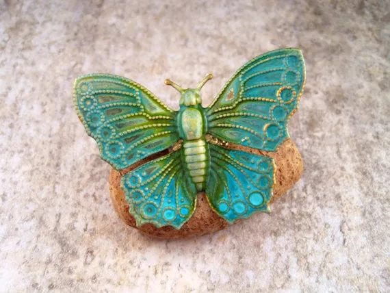 Handmade Verdigris Butterfly Brooch