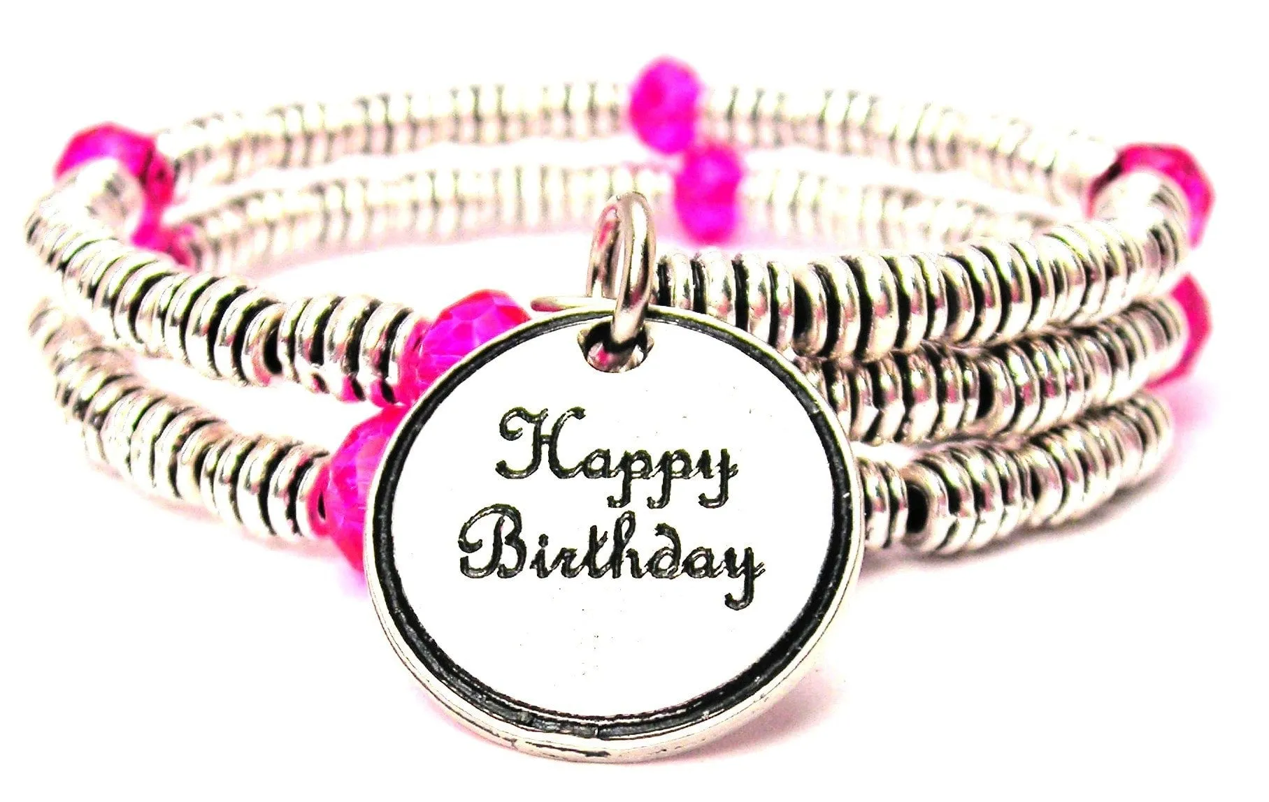 Happy Birthday Circle Curly Coil Wrap Style Bangle Bracelet