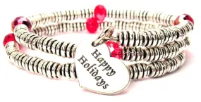 Happy Holidays Accent Heart Curly Coil Wrap Style Bangle Bracelet