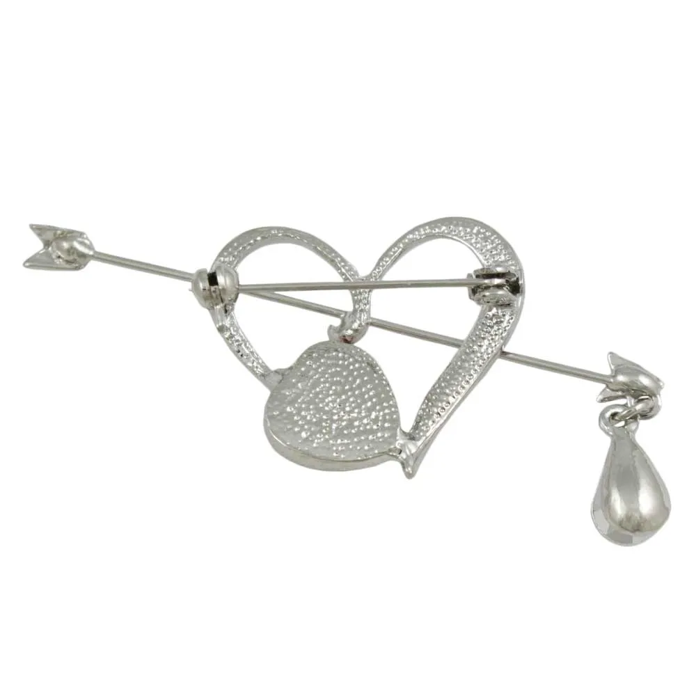 Heart with Red Crystal Bleeding Arrow Brooch Pin - PRH906