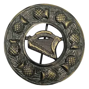 Irish Harp Fly Plaid Brooch Antique