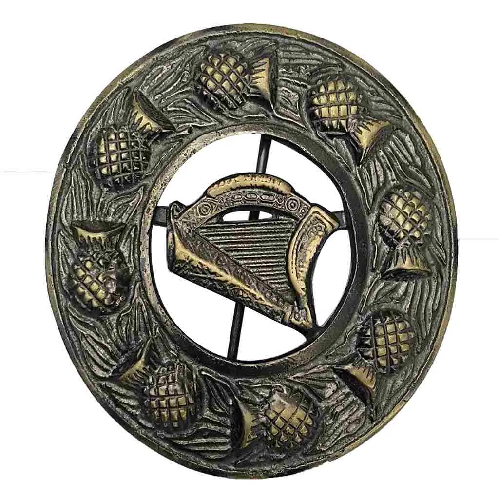 Irish Harp Fly Plaid Brooch Antique