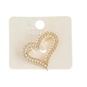 JAH45500-Rhinestone Pearl Heart Brooch