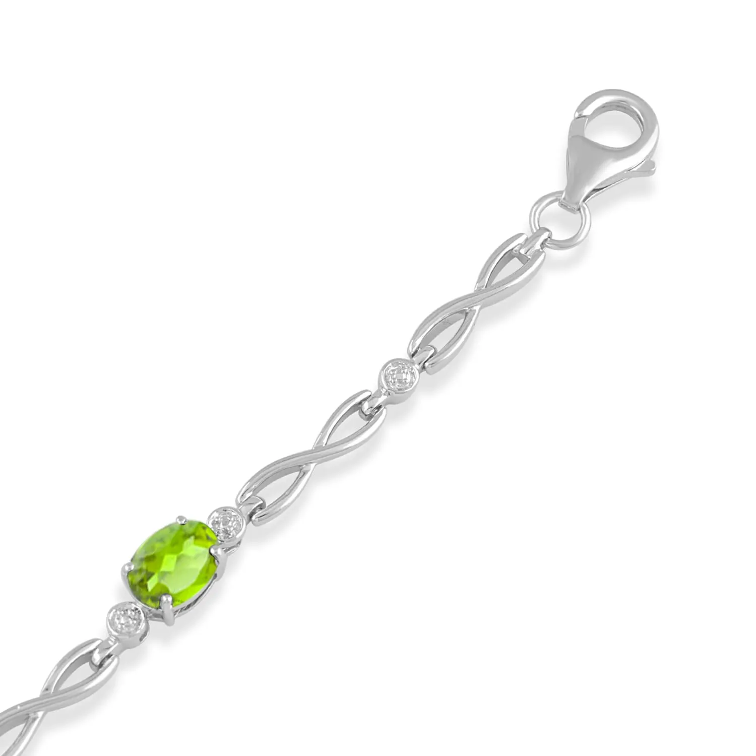 Jewelili Sterling Silver with Peridot Link Bracelet
