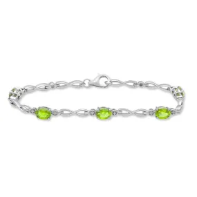 Jewelili Sterling Silver with Peridot Link Bracelet
