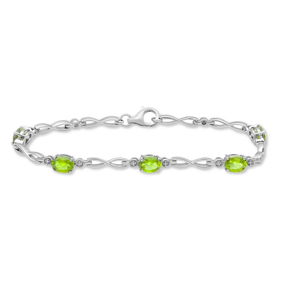 Jewelili Sterling Silver with Peridot Link Bracelet