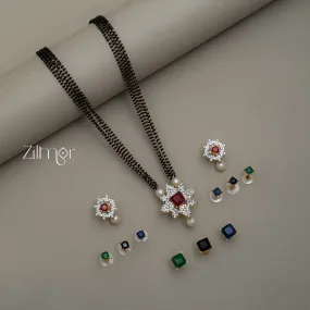 KH101332 - AD Stone  Mangalsutra Necklace with 4 Interchangeable stones Earring Set